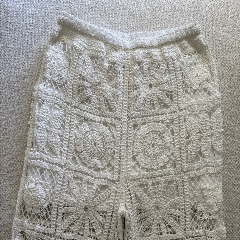 White Crochet Flare Boho Pants - Picture 4 of 6